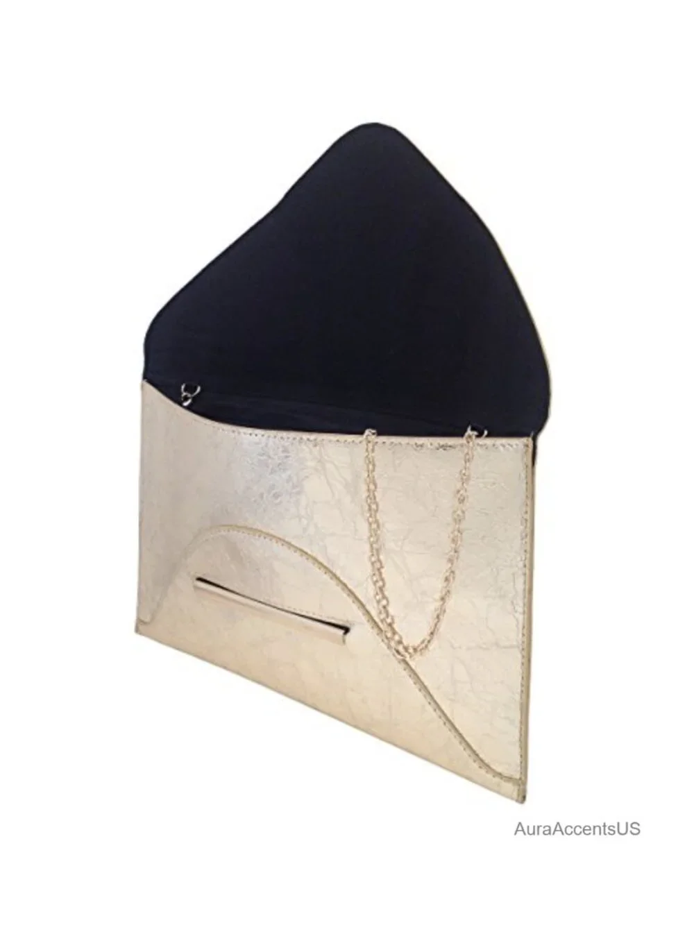 Crushed Metallic Envelope Clutch with Detachable Chain
